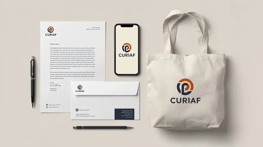 brand stationery mockup with letterhead, envelope, phone, and tote bag showing consistent branding
