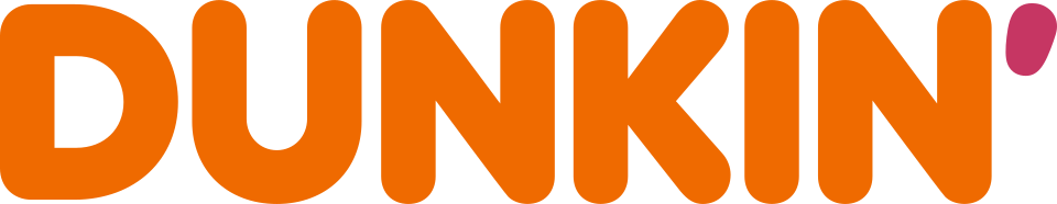 Dunkin's minimalist wordmark logo in bold orange and pink after dropping "Donuts" from the name.