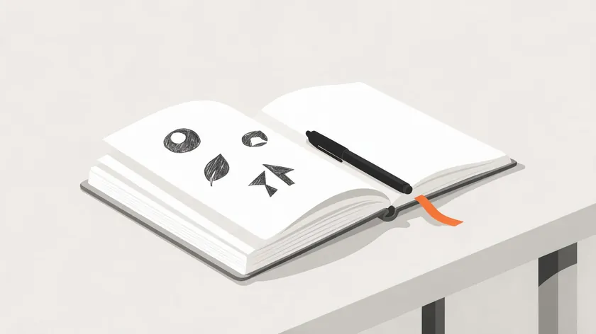 Five-step illustration of the minimalist logo design process: collecting references, sketching, testing with a logo maker, refining with a designer, and testing on real applications.
