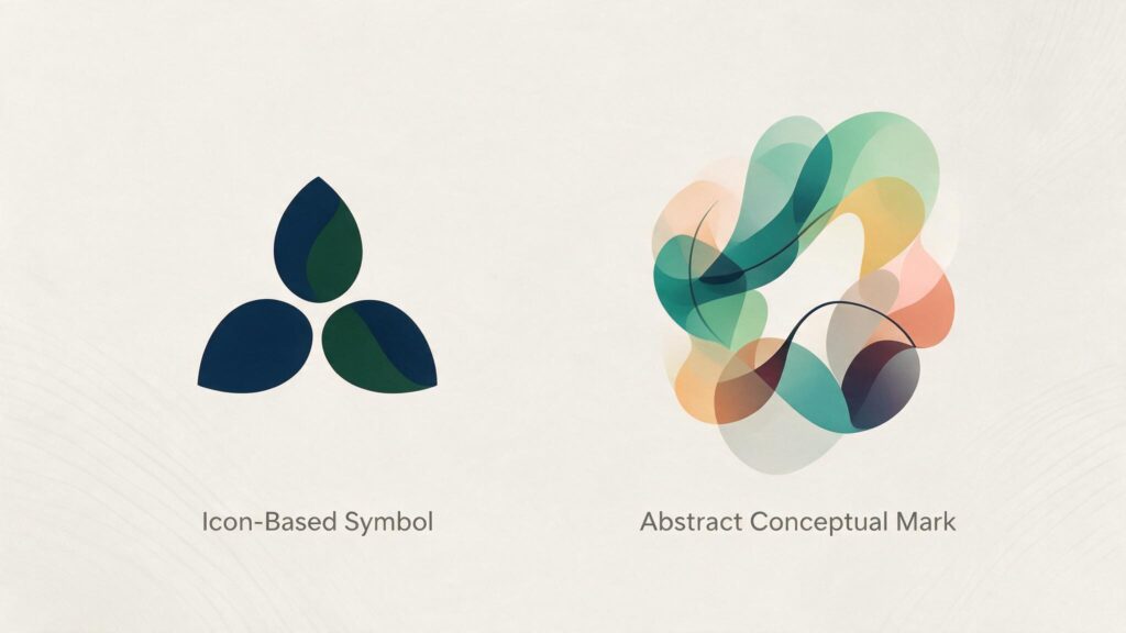 Icon-based symbol logo next to an abstract conceptual mark logo