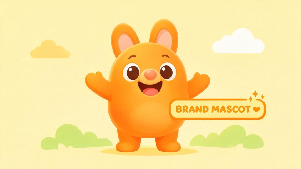 Friendly cartoon mascot character representing a brand mascot logo