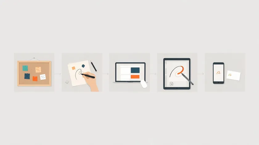 Open sketchbook with rough black-and-white pencil sketches of simple icon silhouettes for a minimalist logo.