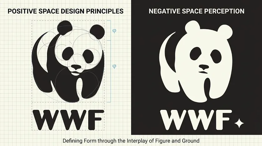 Side-by-side comparison showing positive space versus negative space in logo design, using a house shape and a star cutout.