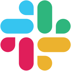 Slack's 2019 minimalist icon logo — a symmetrical geometric arrangement of rounded shapes.
