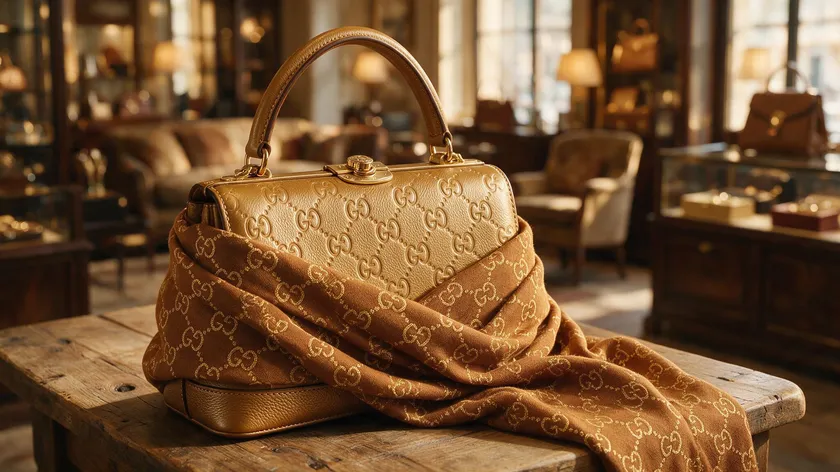 Luxury leather handbag and scarf with a repeating interlocking monogram pattern, representing monogram use in modern fashion branding.