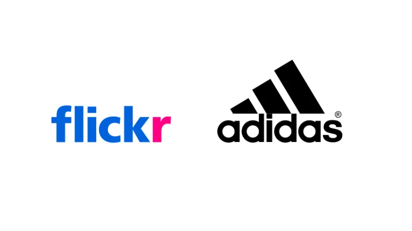 Flickr and adidas logos showing all-lowercase wordmark branding