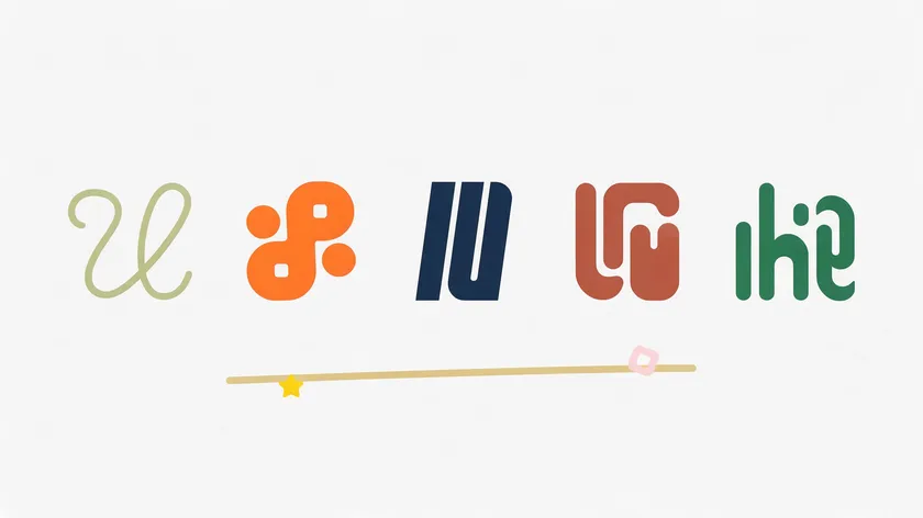 Five abstract wordmark styles in a row, each using a distinct typographic voice to illustrate different brand font strategies.