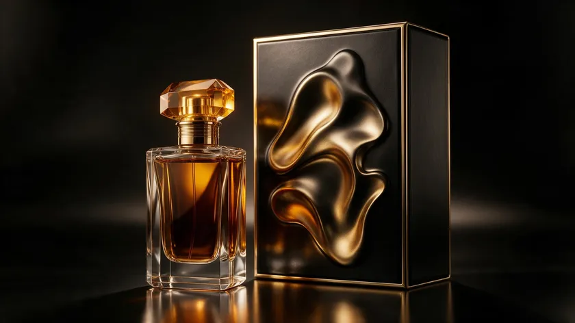 Luxury perfume packaging with an elegant embossed wordmark, showcasing best serif fonts for logos in premium branding.