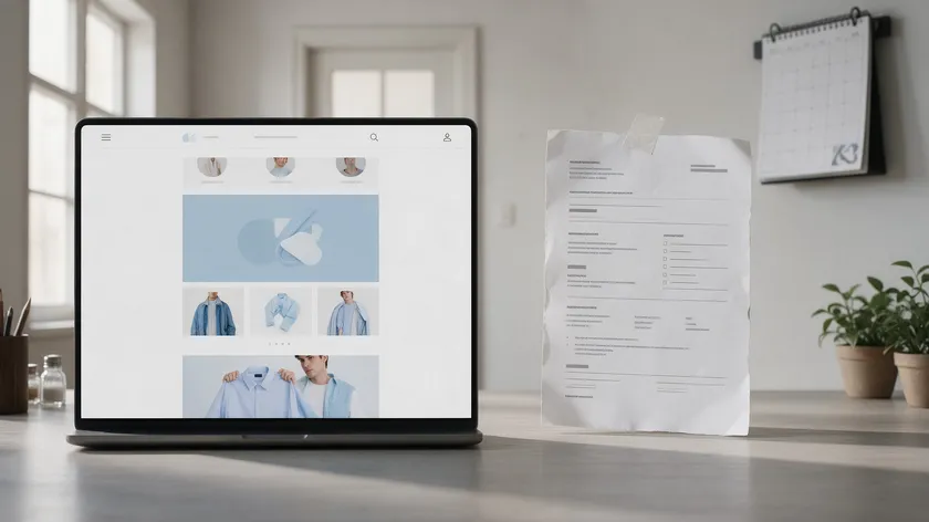 A website mockup on a laptop screen contrasted with a plain printed office document, showing brand fonts versus document fonts