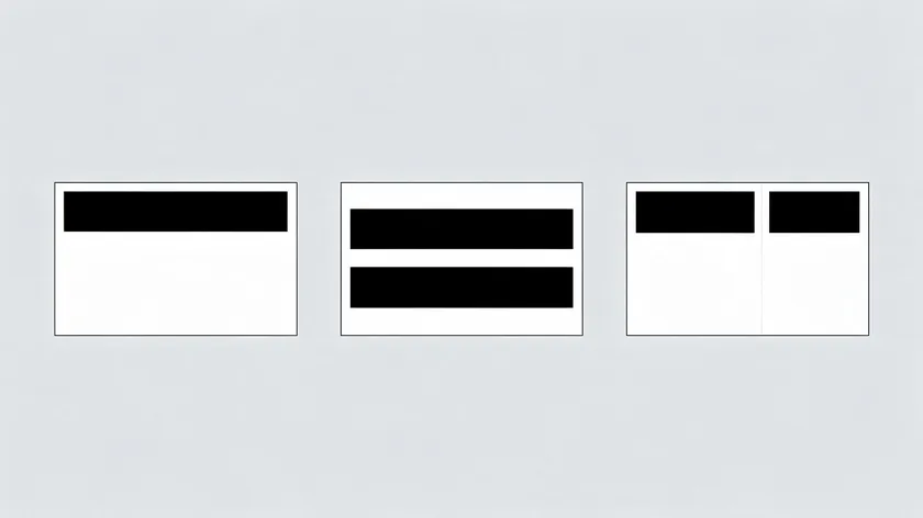 Abstract layout cards showing single-line, stacked, and split logo hierarchy options