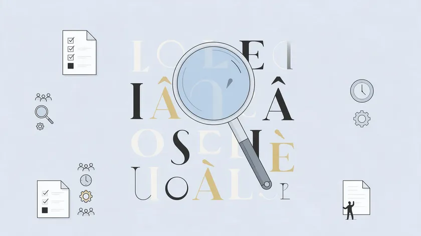 Magnifying glass reviewing serif letterforms to illustrate how serif fonts for logos are selected.