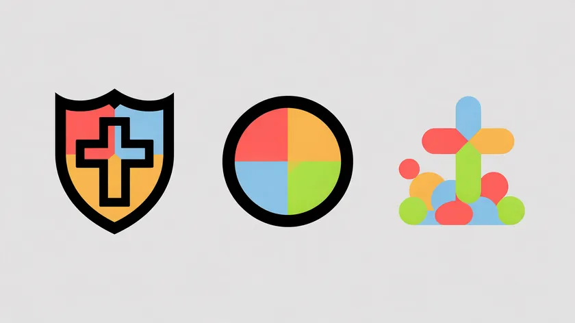 Three church logo ideas side by side, from a traditional shield-and-cross mark to contemporary and youth-ministry styles.
