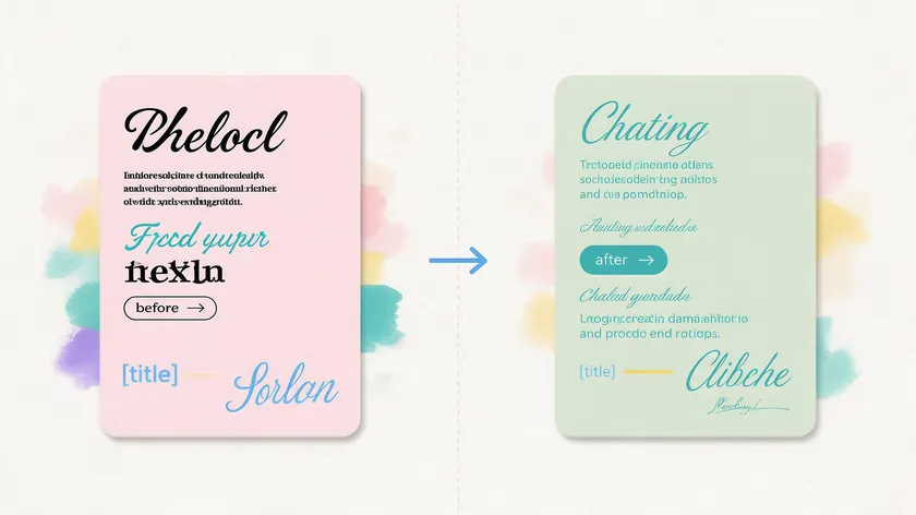 Before and after comparison showing a cluttered layout with four clashing typefaces next to a clean version with only two harmonious fonts for proper font pairing