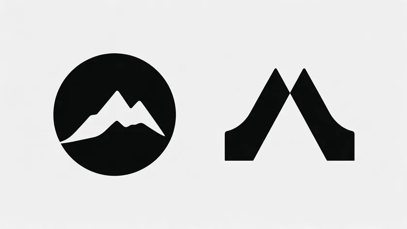 Two negative space photography logo ideas: a mountain cut out of a circle and two joined shapes forming a gap.