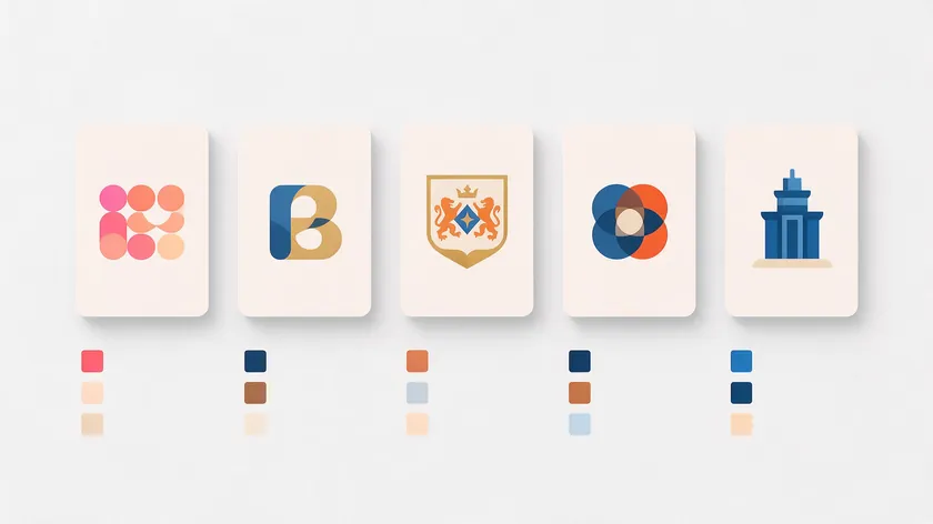 Five real estate logo ideas shown as style cards with matching color chips for comparison.